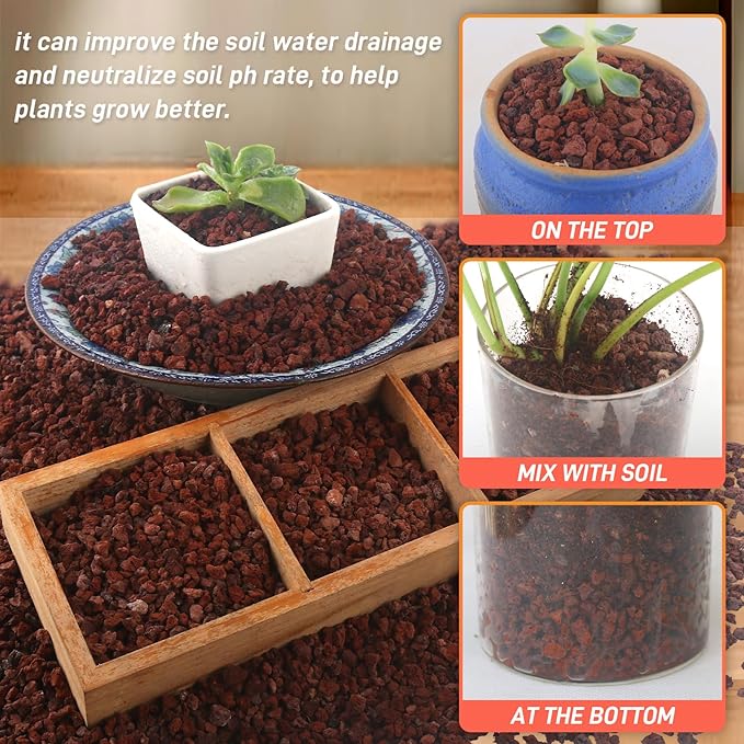 Mulctun 45Lb Horticultural Lava Rock - Succulent Soil Amendment, Decorative Cactus Soil Potting Mix, Volcanic Rock for Aquarium, Fairy Gardening Top Dressing Plant Drainage