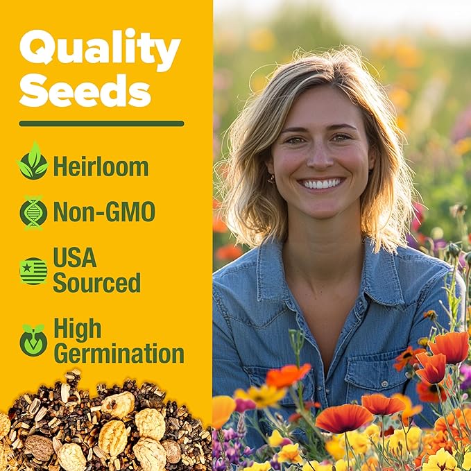HOME GROWN 131,200+ Pure Wildflower Seeds 𝗨𝗦𝗔 - Premium Texas Flower Seeds [3 Oz] Perennial Garden Seeds for Birds & Butterflies - Wild Flowers Bulk Perennial: 22 Varieties Flower Seed for Planting