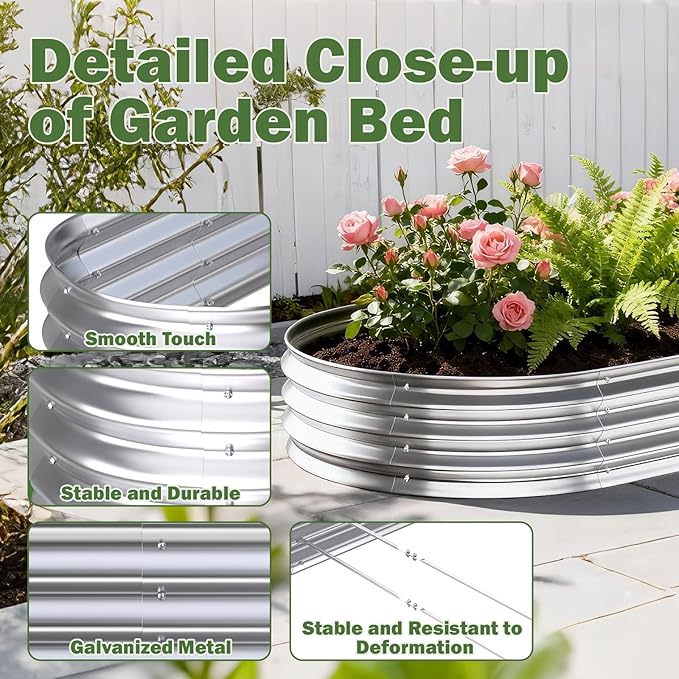 Galvanized Raised Garden Bed Outdoor, 8x4x1ft(2 Pack) Metal Heavy Duty Planter Boxes for Gardening, Easy Assemble Large Oval Plant Container Kit for Vegetable, Flower, Fruit, Silver