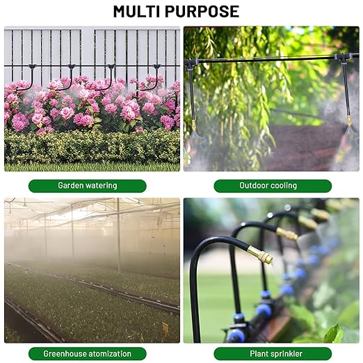 360° Adjustable Drip Irrigation System - 50FT Garden Watering System with 16 Nozzles, Garden Irrigation System, Greenhouse Accessories, Atomizing System for Yard, Lawn, Plants, 5/16 inch Tubing
