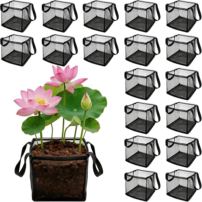 18 Pcs Aquatic Planting Bags with Handles, 7" Aquatic Pond Planter for Pond, Breathe Reusable Mesh Water Garden Pond Plant Pot for Aquatic Plants, Water Lily, Potato, Carrot, Flower