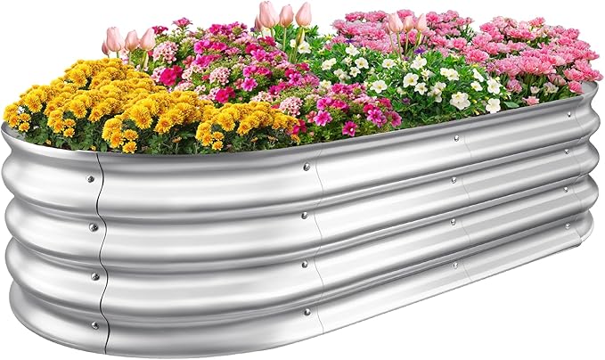 Sponvatt Raised Garden Bed - Outdoor Galvanized Raised Garden Bed Planter Boxes, Large Oval Metal for Gardening Planter Box Kit,Suitable for Vegetables,Herbs, and Flowers Silver (6x3x1 Ft)