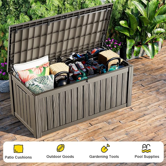 150 Gallon Deck Box Large Outdoor Storage Box Waterproof for Patio Furniture,Outdoor Cushions,Garden Tools and Pool Supplies,Weatherproof(Grey,150Gallon)