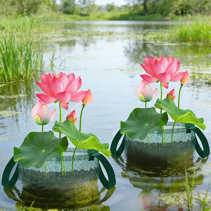EBaokuup 4 Pcs Pond Planting Bag with Handle, Reusable 7 Inch Round Aquatic Mesh Plant Pot for Ponds, Breathable Green Water Garden Pond Plant Basket for Lotus Bog Terrestrial Plants