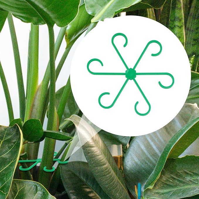 4pcs Plant Stem Supports, Plastic Houseplant Climbing Holders Stabilizer Reusable Small Climbers Flower Plant Stakes Trellis Stem Hook Growth Accessories for Indoor Monstera (Green)