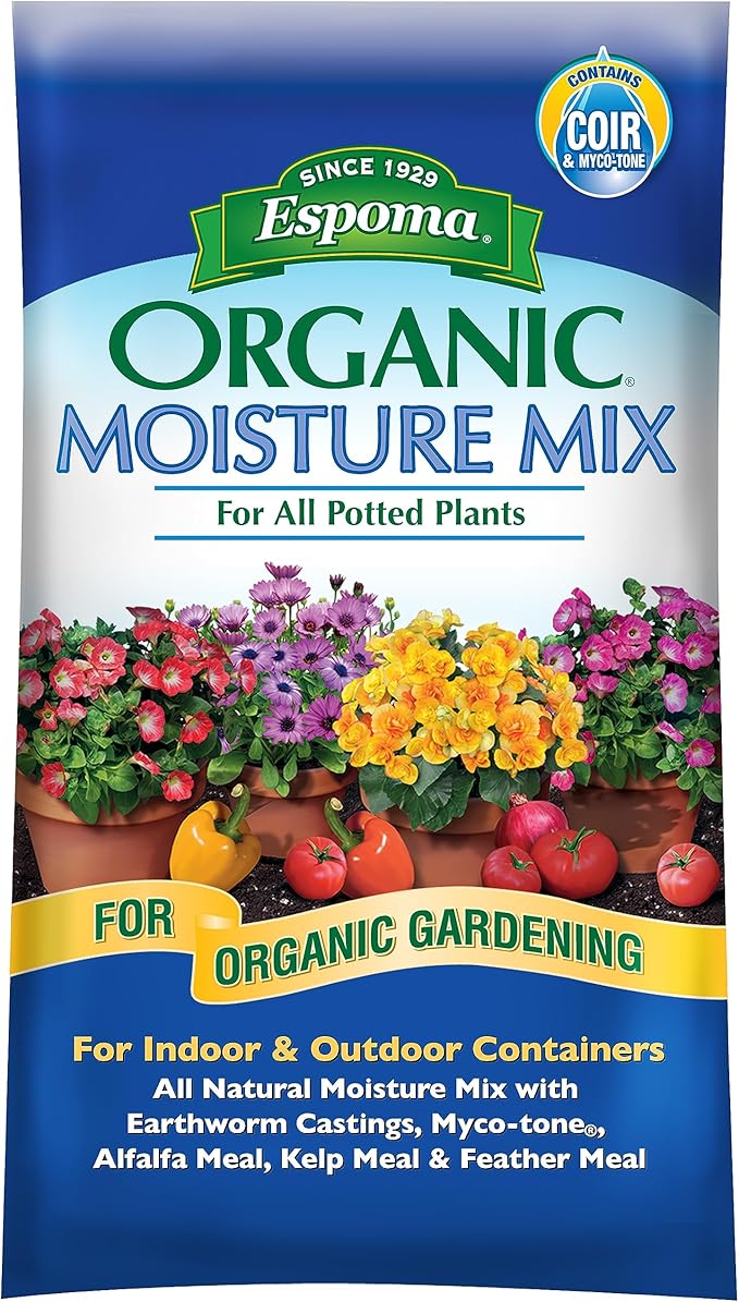 Espoma Organic Moisture Mix Potting Soil - All Natural Potting Mix for All Indoor & Outdoor Containers for Organic Gardening, 1 Cubic Foot Bag. Pack of1