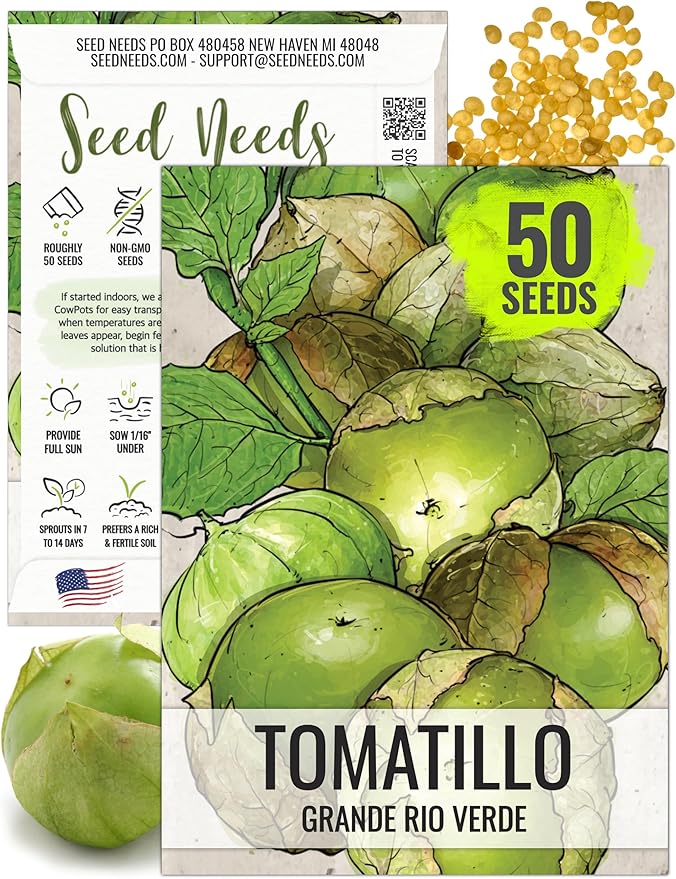 Seed Needs Tomatillo Seeds for Planting Grande Rio Verde Tomatillos - Non-GMO Heirloom & Untreated - Grow a Home Grown Outdoor Vegetable Garden - Great for Salsa & Mexican Cuisine (1 Pack)