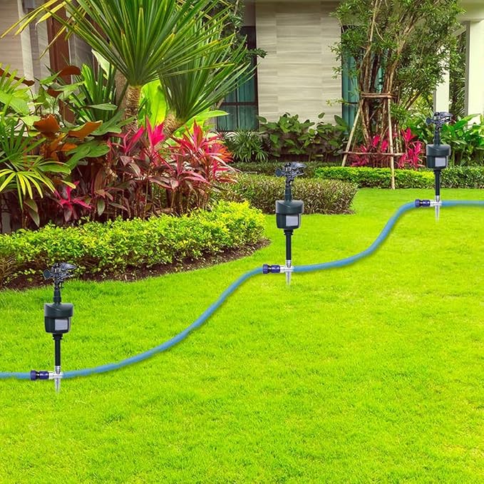 [2025 Upgraded] Yardeen Motion Sensor Sprinkler with Adjustable Head, Water Spray for Lawn and Garden. Day and Night Mode can be Selected