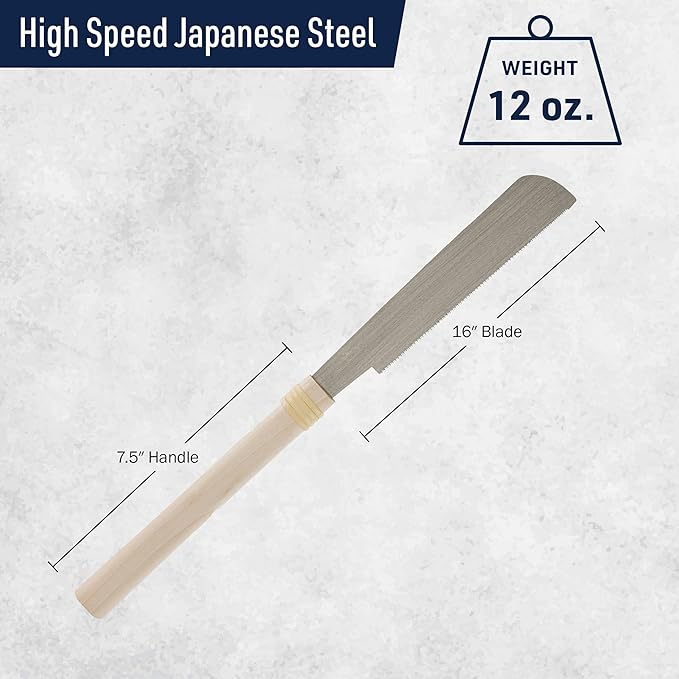 Cross Cut Saw - Crosscut Angled Japanese Hand Saw for Tree Cutting or Logs - Handsaw for Trees Timber or Pruning Branch Cutter, 16” Blade with Quick Cut Progressive Deep Teeth by Kings County Tools