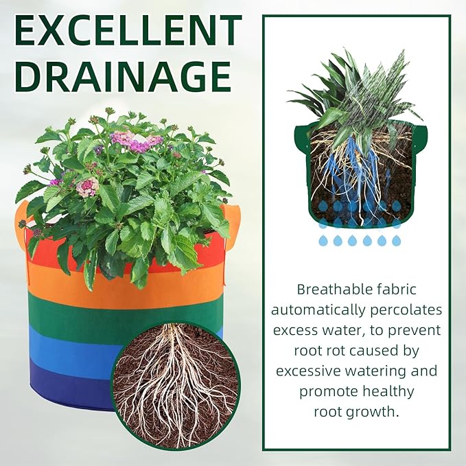 6 Pack 5 Gallon Grow Bags, Heavy Duty Thickened Colorful Nonwoven Plant Fabric Pots with Handles, Five-Color Tone Garden Plant Bags for Fruits Vegetables Flowers Herb