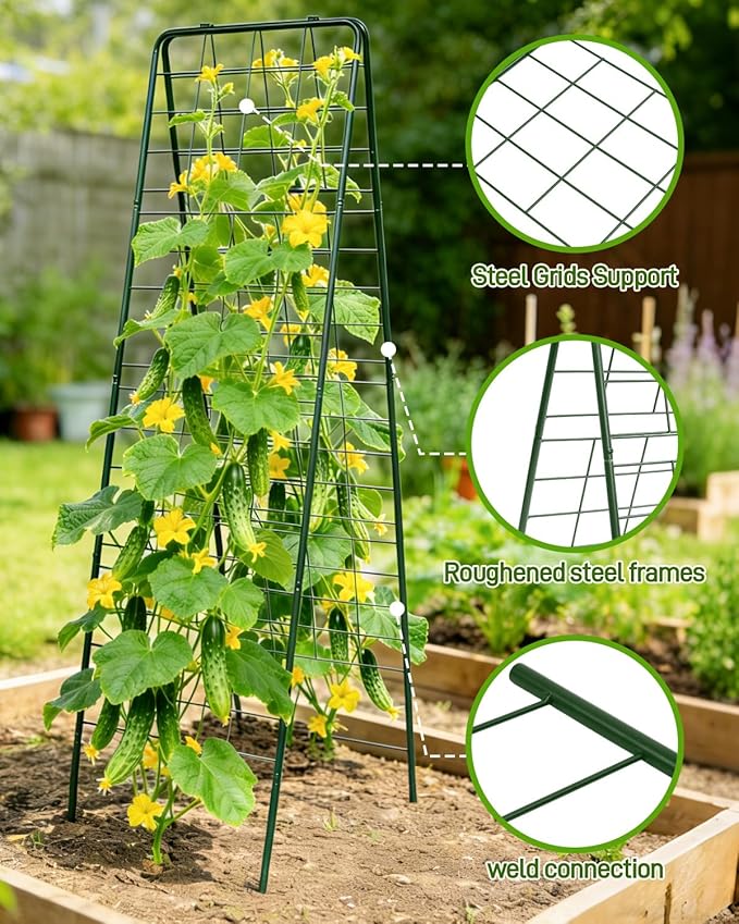 60"x16.2" Heavy Duty Steel A-Frame Garden Trellis for Climbing Plants – Rust-Proof Metal Trellis with Hardware Cloth, Perfect for Raised Beds,Cucumbers,Tomatoes & Outdoor Vines (Green)