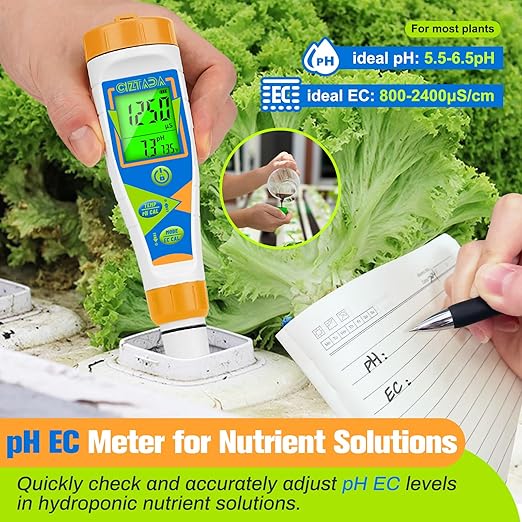 Digital pH Tester for Water pH EC PPM Meter for Hydroponics Nutrients with 1413μs/cm Calibration Solution pH Conductivity TDS Temperature Monitor Meter for Indoor Plant, Pool, Drinking Water