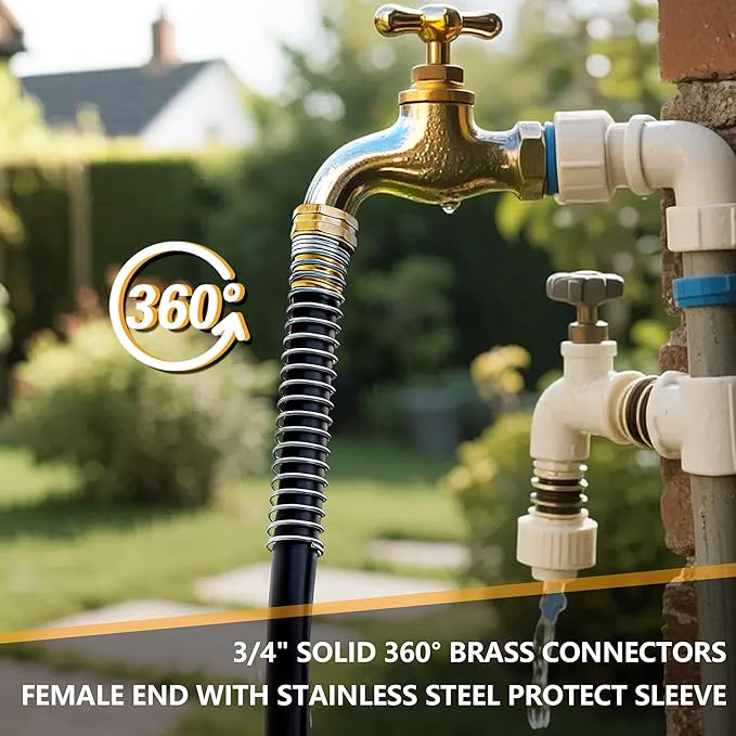 5/8" x 150ft Garden Hose, -40℉ To 190℉ Hot/Cold, Heavy Duty,Flexible, 300psi Working, 1000psi Burst, 3/4" Brass Fittings with Hose Protector Coil Spring for Outdoor,Yard, Farm