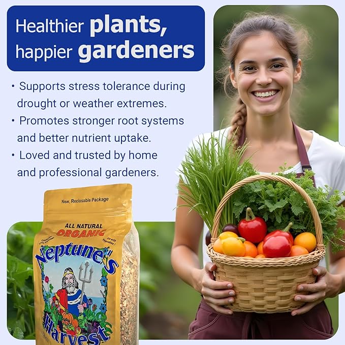 Neptune’s Harvest Organic Crab & Lobster Shell Multi-Purpose Plant Food (5-3-0) - 4 LB Resealable Bag - Rich in Nutrients Soil Fertilizer - Plant Food for Lawns, Gardens, and Vegetables
