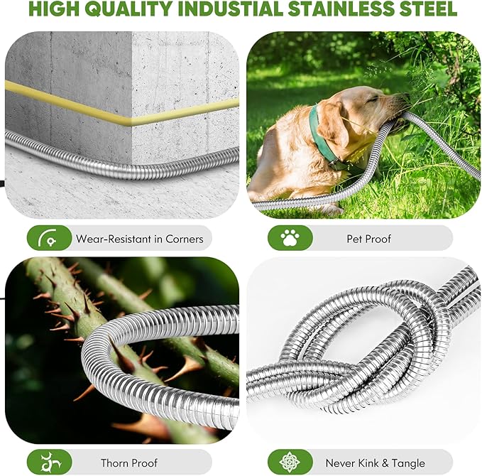 Garden Hose 150ft, Metal Stainless Steel Water Hose with 10 Function Nozzle Flexible, Lightweight, Kink-Free, Pet Proof, Puncture Proof Hose for Yard, Outdoor