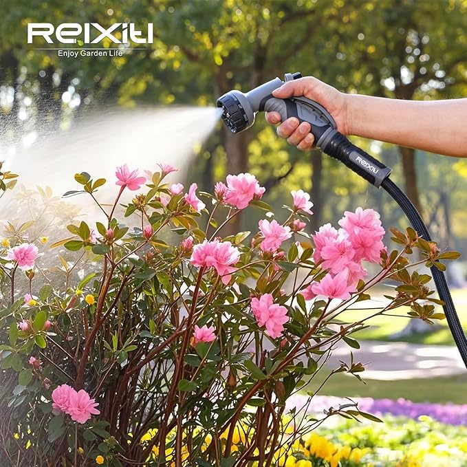 Relxitl Garden Hose, Flexible Water Hose, Ultra Lightweight Non-Expanding hose with 10 Function Sprayer, Leak proof, Pressure Resistant for Yard, Outdoor (Black, 75FT)