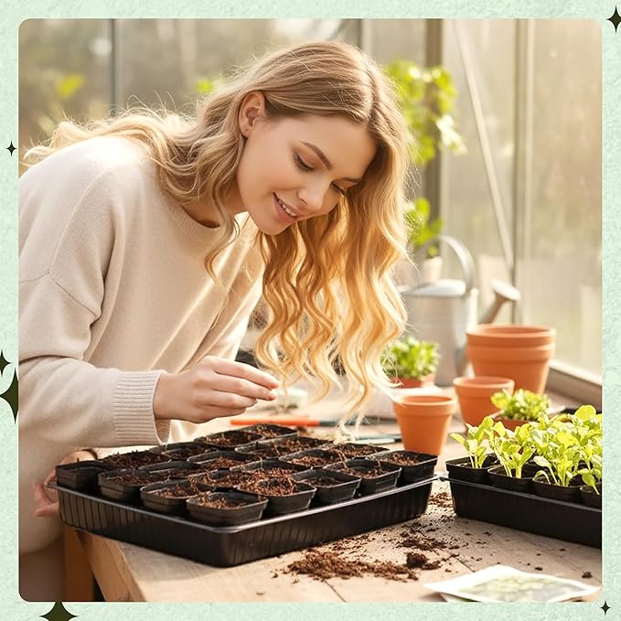 100 Pcs Square Nursery Pots, 5 Pcs Seed Starter Tray, 2.6 inch Nursery Pots with Tray, Plastic Starter Pots for Planting Seeds, Reusable Seed Starting Pots with Drainage Holes (Plastic)