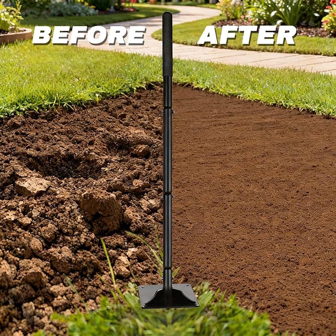 Steel Tamper Tool with 48 inch Handle, 10''x10'' Gardening Hand Tools for Leveling Ground Installing Pavers Driveway, Garden, Yard and Repairing Blacktop