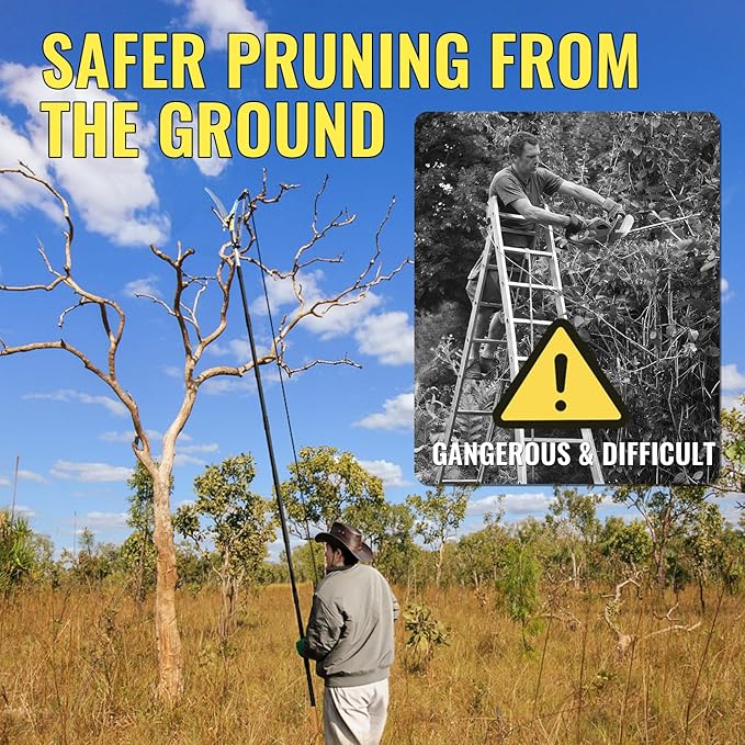 10.5FT Pole Saw for Tree Trimming, 2-In-1 Manual Tree Pruner with Saw, Extendable Long Handle Pole Tree Trimmer, High Reach Limbs Branch Cutter and Pruning Shears for Yard Garden Palm Shrubs