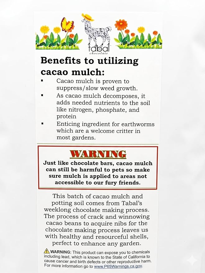 Tabal Chocolate Cacao Shell Mulch - 3.5 lbs - Organic Garden Soil Conditioner for Weed Suppression, Moisture Retention & Nutrient Enrichment - Enhances Soil Health & Adds Chocolate Aroma