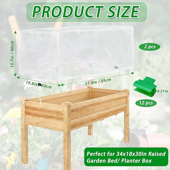 2 Pack Garden Netting for Raised Beds, Rectangular Mesh Plant Covers with Drawstring for Garden Protection, Raised Bed Bird Netting Pest Barrier Screen for Protecting Vegetables Fruits Flowers Crops