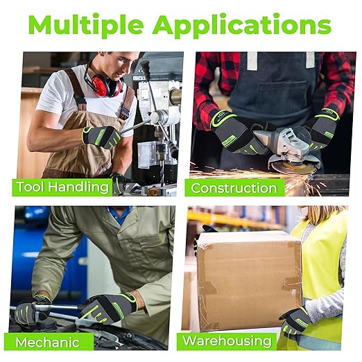 HANDLANDY Work Gloves Mens & Women, Utility Safety Mechanic Working Gloves Touch Screen, Flexible Breathable Yard Work Gloves (Extra Large, Green)