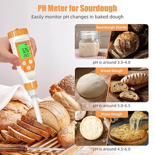 Food pH Meter Digital pH Tester for Food Fermentation Canning Cooking – Accurate pH Meter for Sourdough Bread, Cheese, Hot Sauce, Yogurt – Smart Water Resistant Food