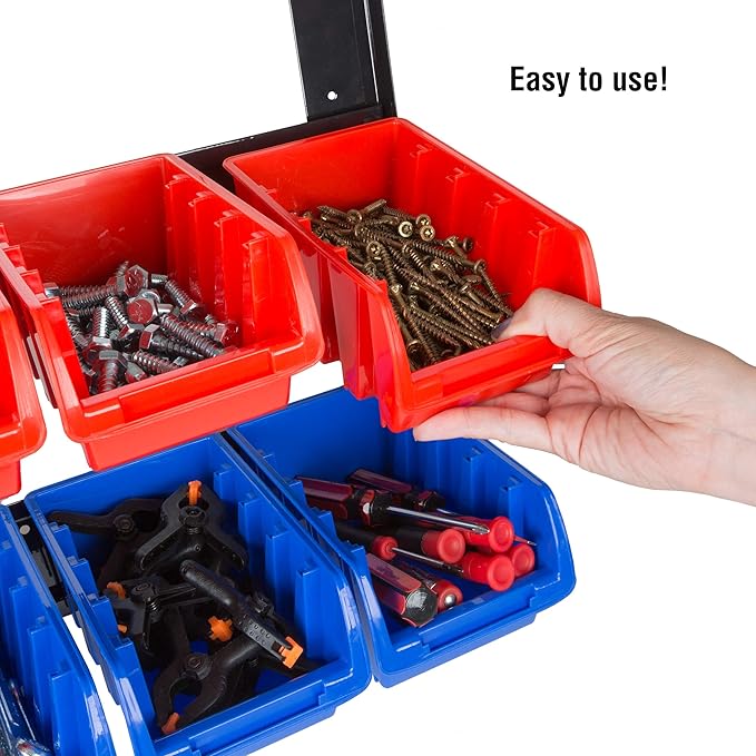 8 Bin Storage Rack Organizer- Wall Mountable Garage Shelving with Removeable Bins for Tools, Hardware, Crafts, Office Supplies and More by Stalwart