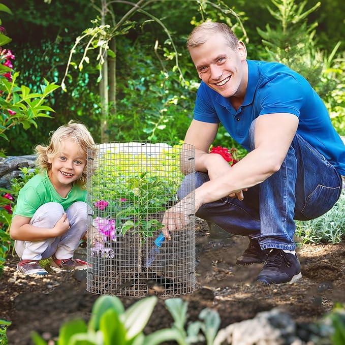 10 Set Garden Plant Protector Cage, 11.8''x11.8'' Metal Wire Protectors for Plants, Protection Cages with Stakes Nylon Ties, Animals Barrier to Keep Chicken Rabbit Away from Plants Flower Vegetables