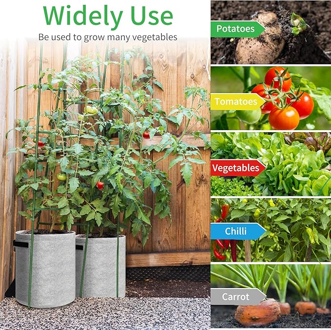 JJGoo 4 Pack Potato Grow Bags 10 Gallon with Flap, Heavy Duty Fabric Grow Bags with Handle and Harvest Window, Non-Woven Planter Pot Plant Garden Bags to Grow Vegetables Potato Tomato, Grey