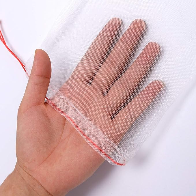Kikhope 50 Pcs Fruit Protection Netting Bags, 10"x6" With Drawstring, Garden Barrier for Protecting Fruits