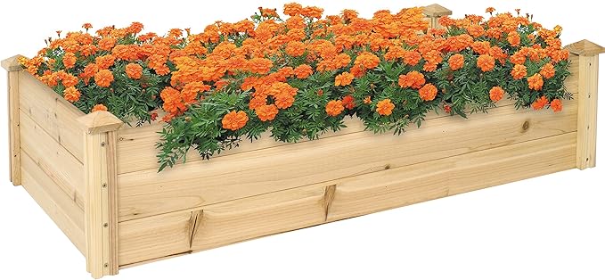 Sunnydaze Rectangular Wood Raised Garden Bed – Outdoor Elevated Planter Box for Flower, Vegetable, and Herb Gardening - 4’ x 2’