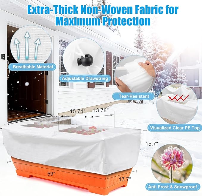 Rectangular Plant Covers Freeze Protection 2 Pack Winter Plant Frost Blankets with Transparent PE Top - Reusable Frost Cloths for Outdoor Plants, Shrubs, Garden Beds Potted Tree Cover Bags