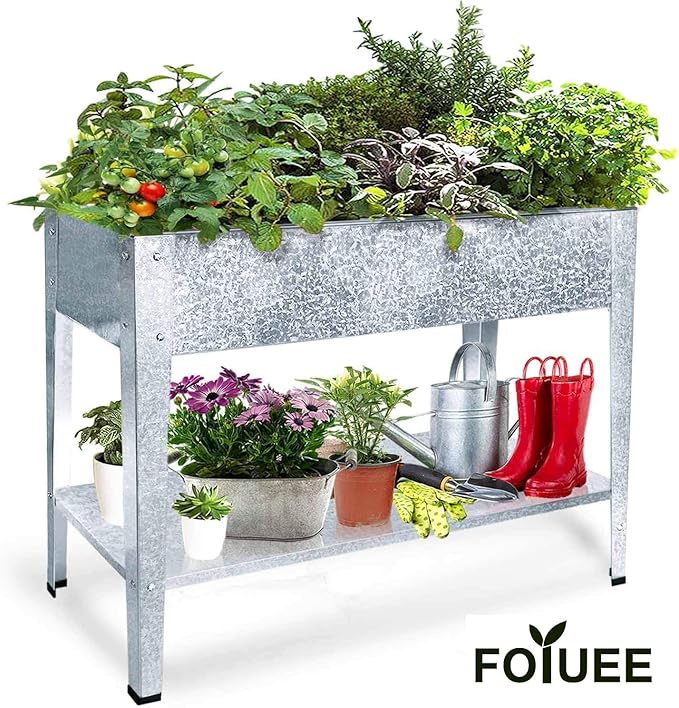 Galvanized Raised Garden Bed for Vegetables Elevated Planter Box with Legs Outdoor Patio Apartment Herb Container Metal