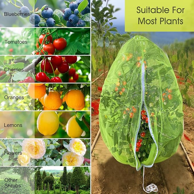 Fruit Tree Netting, RIFNY 5.84 x 3.9 FT Blueberry Bush Netting Cover with Zipper Drawstring, Outdoor Mosquito Net Garden Netting Cover Protector Plant from Birds Cicadas Animals Insect (4 PCS, Green)