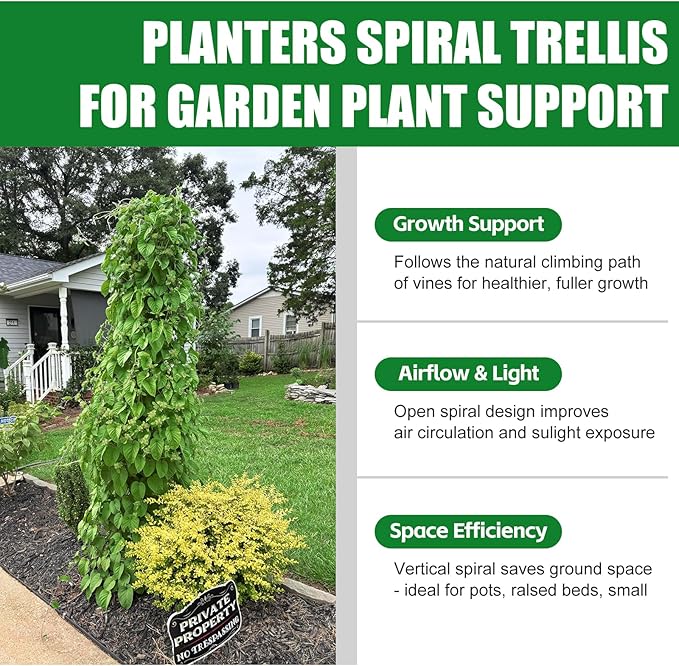 2 Pack 74in Tall Spiral Frame Trellis for Climbing Plants Outdoor, Heavy Duty Metal Garden Plant Tower, Rustproof Support for Pole Bean Cucumber Sweet Peas Clematis Vines, Anti-Tip Pot Indoor Decor