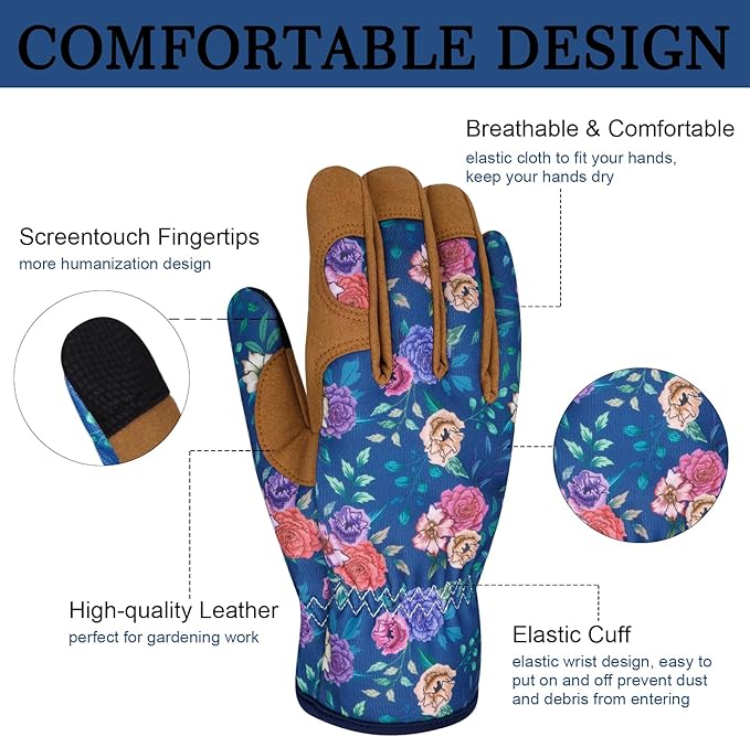 Leather Gardening Gloves for Women Thorn Proof Garden Gloves Touch Screen Working Gloves Gifts,M