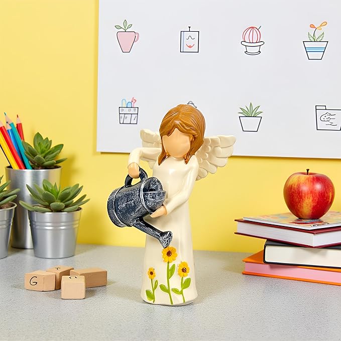 Garden Angel Statue - Hand-Carved Resin Figurine with Watering Can, Small Collectible Decor for Gardeners, Mothers, Teachers - Perfect Birthday/Thank You/Moving Gift