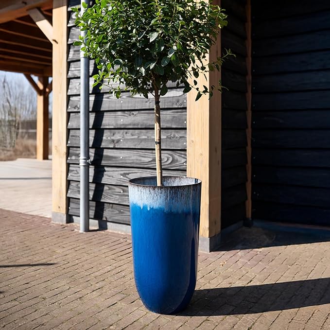 Arcadia Garden Products 25.5-inch Tall Set of 2 Blue Large Plastic Planter Pots with Drainage Plug for Indoor or Outdoor Use, Decorative Lightweight Garden Flower Pot for Porch, Patio, Deck