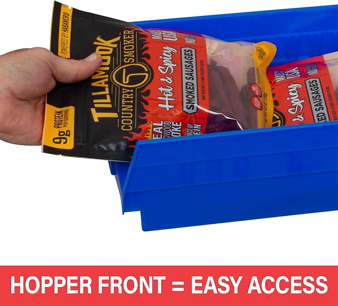 Akro-Mils 30150 Plastic Shelf Bins, Heavy Duty Storage Bins for Garage, Closet, and Drawer Organization, 12" x 8" x 4", Blue, 12-Pack