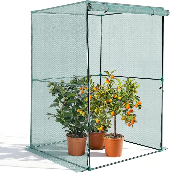 VEVOR Crop Cage, 3.9 x 3.9 x 5.9 ft Plant Protection Tent with Zippered Door, Wind-Resistant Tall Crop Cage, Easy to Install, Outdoor Raised Bed Cover, Tomato Plant Netting for Garden Patio Lawn