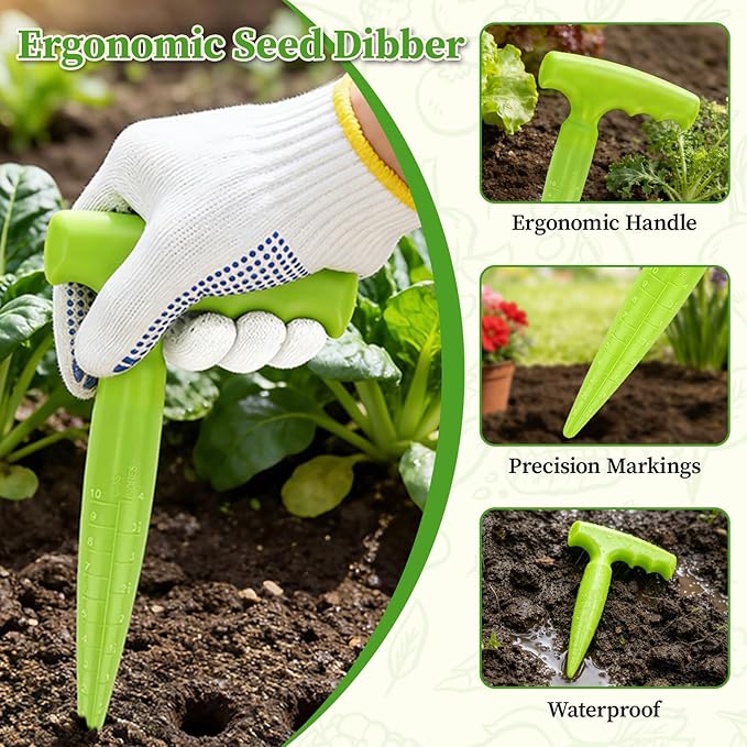 Mini Seed Spreader, 19 Pcs Seed Planter Tool Dispenser for Small Seeds, Hand Seeder Spreader with Plant Labels, Ergonomic Plastic Dibber Garden Tool and Gloves for Lawns
