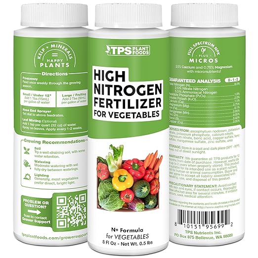High Nitrogen Fertilizer for Vegetables, Supports Healthy Growth and High Yields, TPS Plant Foods, 1 Gallon (128oz)