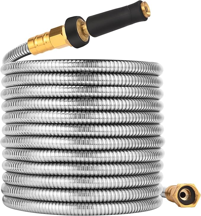 Metal Garden Hose 150 FT - 304 Stainless Steel Water Hose 150 FT - Expandable Short Flexible Garden Hose,no Kink Explosion, no Bite