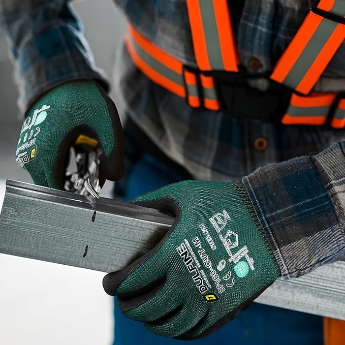 DULFINE ANSI A4 Cut Resistant Work Gloves for Men,6 Pairs Pack.Touchscreen Micro Nitrile Coated,Anti-Slip & Durable for Construction, Wood Cutting,Glass Factory Industrial Use(Extra Large)