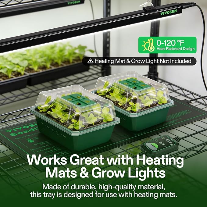 VIVOSUN 12-Pack Seed Starter Trays, 72-Cell Seed Starter Kit with Humidity Dome, Flat Reusable Plant Germination Trays with Drain Hole, Green Propagation Tray for Planting Seeds