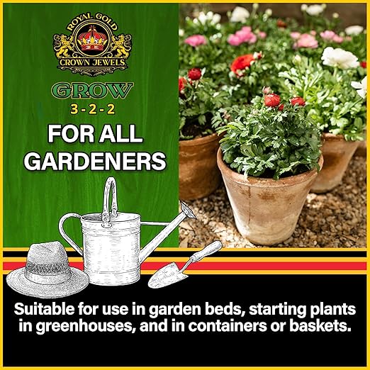 Royal Gold Crown Jewels Organic Grow 3-2-2 Dry Soluble Fertilizer, 40 lbs - Best for Improving Soil Before Planting, Encouraging Vigorous Growth and Plant Feeding