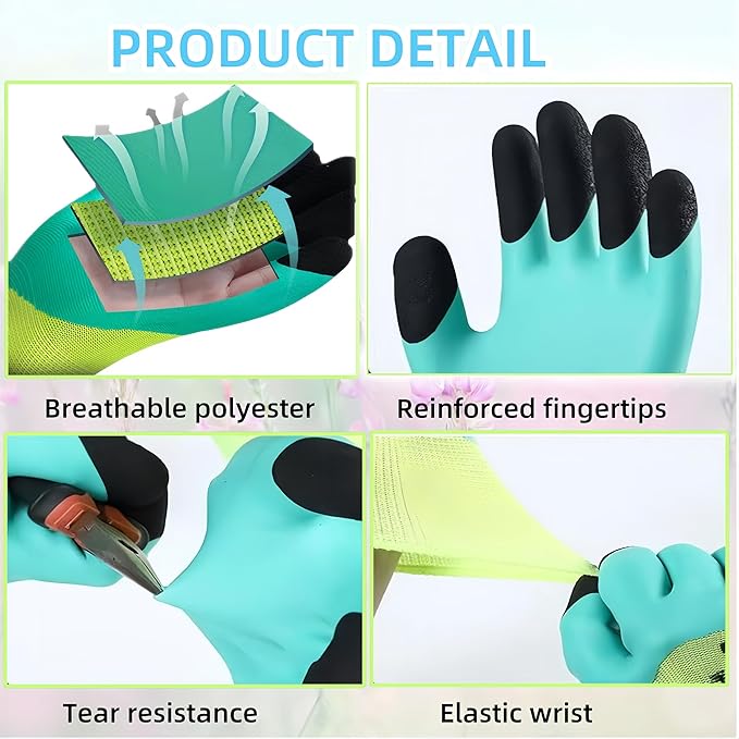2/6 Pair Gardening Gloves ，Safety Work Gloves ，Rubber Protective Work Gloves with Gripper， Medium, Green and Blue