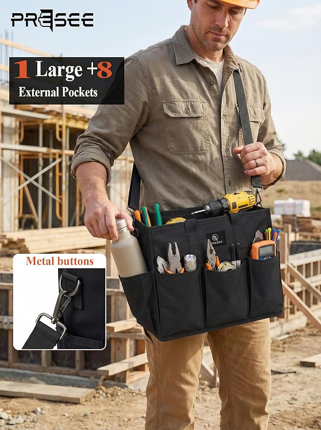 Heavy Duty Canvas Gardening Tote Bag with Pockets, Large Capacity Tool Organizer for Garden Tools, Portable Utility Bucket Carrier for Women Men, Outdoor Planter Caddy for Florist Supplies