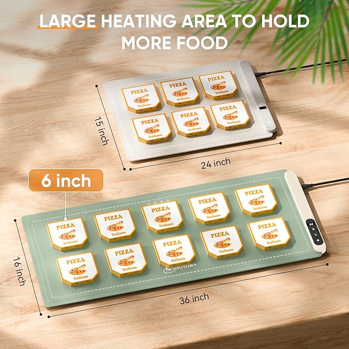 Warming Mat for Food, 36"x16" Food Warming Mat 6 Temperature & Timer Settings Upgrade Graphene Fast Full Surface Heating-Versatile Food Warmer for Gatherings, Parties, Everyday Use-Slate Gray Green
